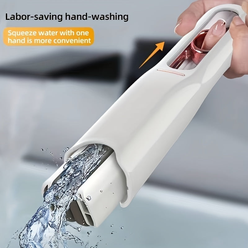 Portable Self-Squeeze Short Mop, Mini Lazy Hand Wash-Free Strong Absorbent Mop, Wet and Dry Use, Floor Cleaning System for Bathroom Kitchens Tableware Desktop Glass (1 Cotton Head + 1 Squeeze Handle)