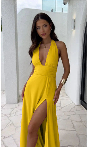 AROBA V-neck Slit Dress